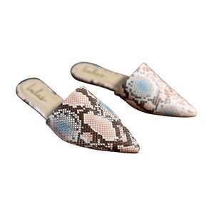 Lulus Lorena Blush Snake Print Pointed‎ Toe Slip On Mule Flats Women Size 7